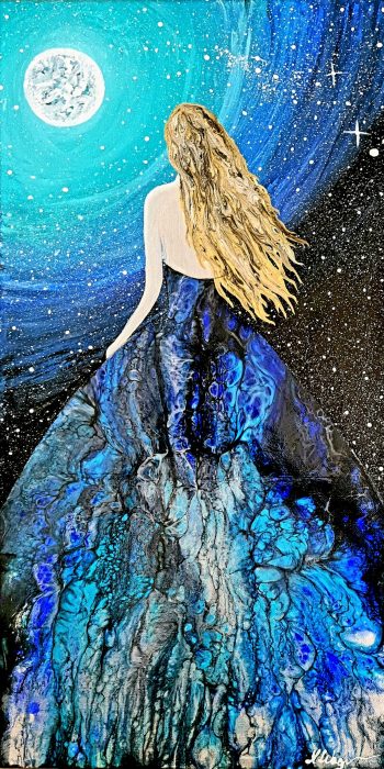 Moonlight Lady Moderne Kunst, Pouring, Fluid Painting, Acrylic Art